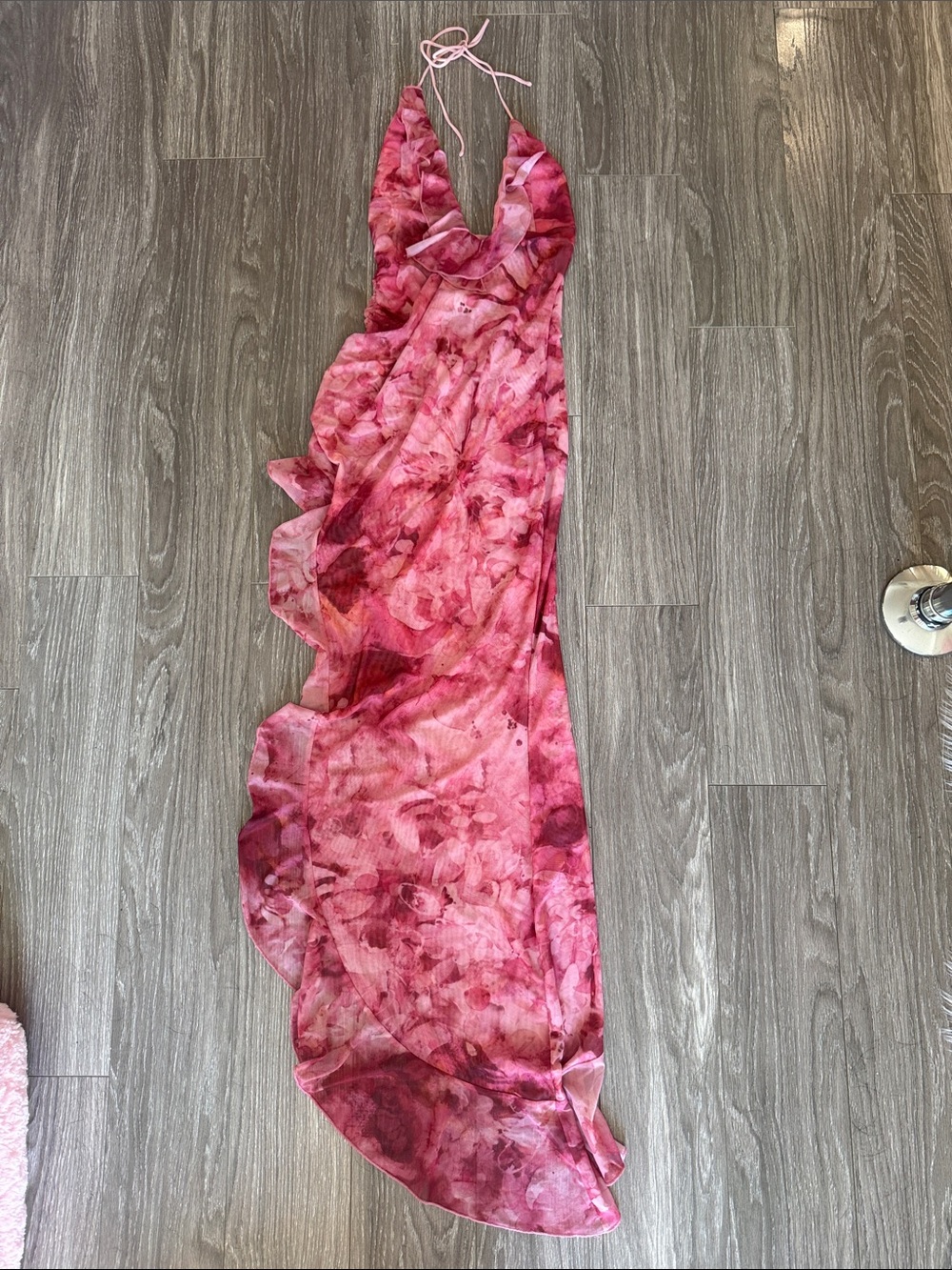 I.AM.GIA Pink Floral ruffled asymmetrical Halter Maxi Dress
